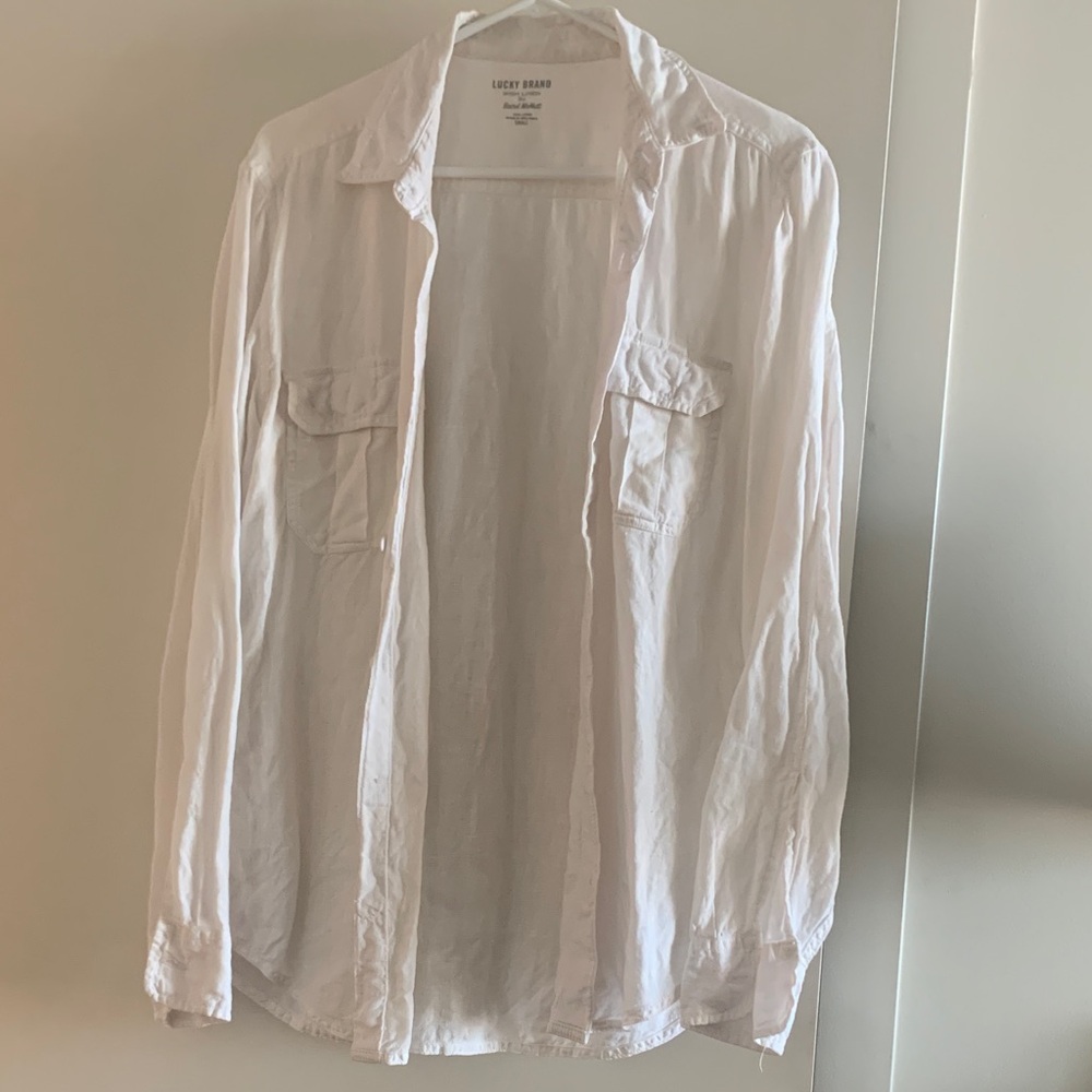 Lucky Brand Men's Cream button Shirt, Irish linen